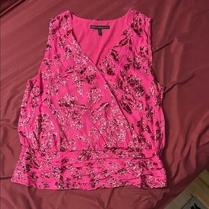 White House Black Market Hot Pink Floral Sleeveless Surplice Tank